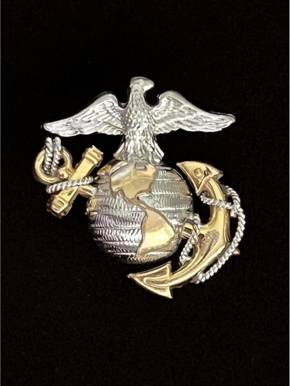 US Marine Corps Sterling and 1/20 10K Gold EGA Insignia